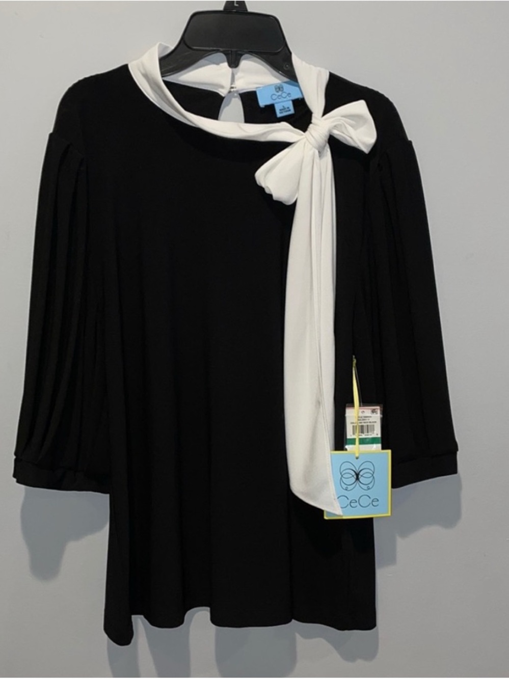 CeCe Black Blouse with Light Gray Accent